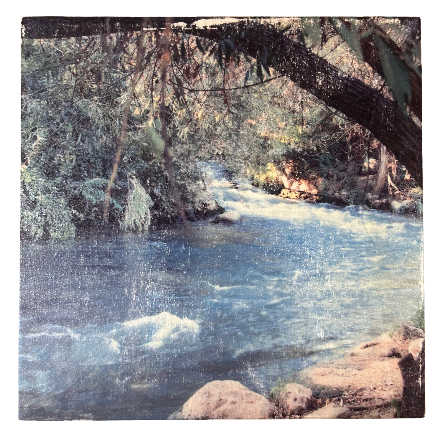 Holzbild "Wilder Fluss" - 15x15cm | Handgemachter Foto-Transfer auf Holz