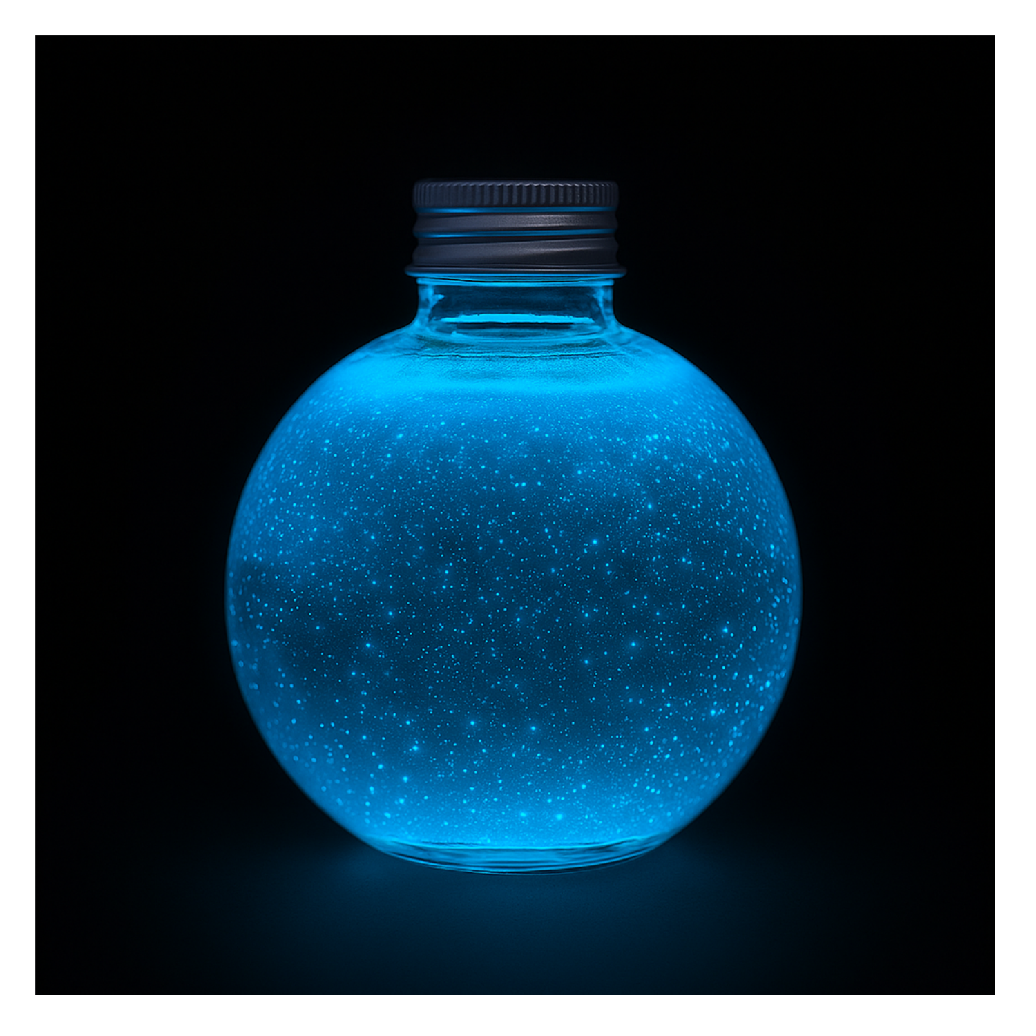 Hol dir Meeresleuchten in der Flasche: Hier siehst duganz natürliche Biolumineszenz. Dinoflagelaten - also Leuchtalgen namens Pyrocystis lunula sind in der Lage, mittels Licht und Nahrung ein nächtliches Leuchten zu erstellen. Glühende Algen in der Flasche.