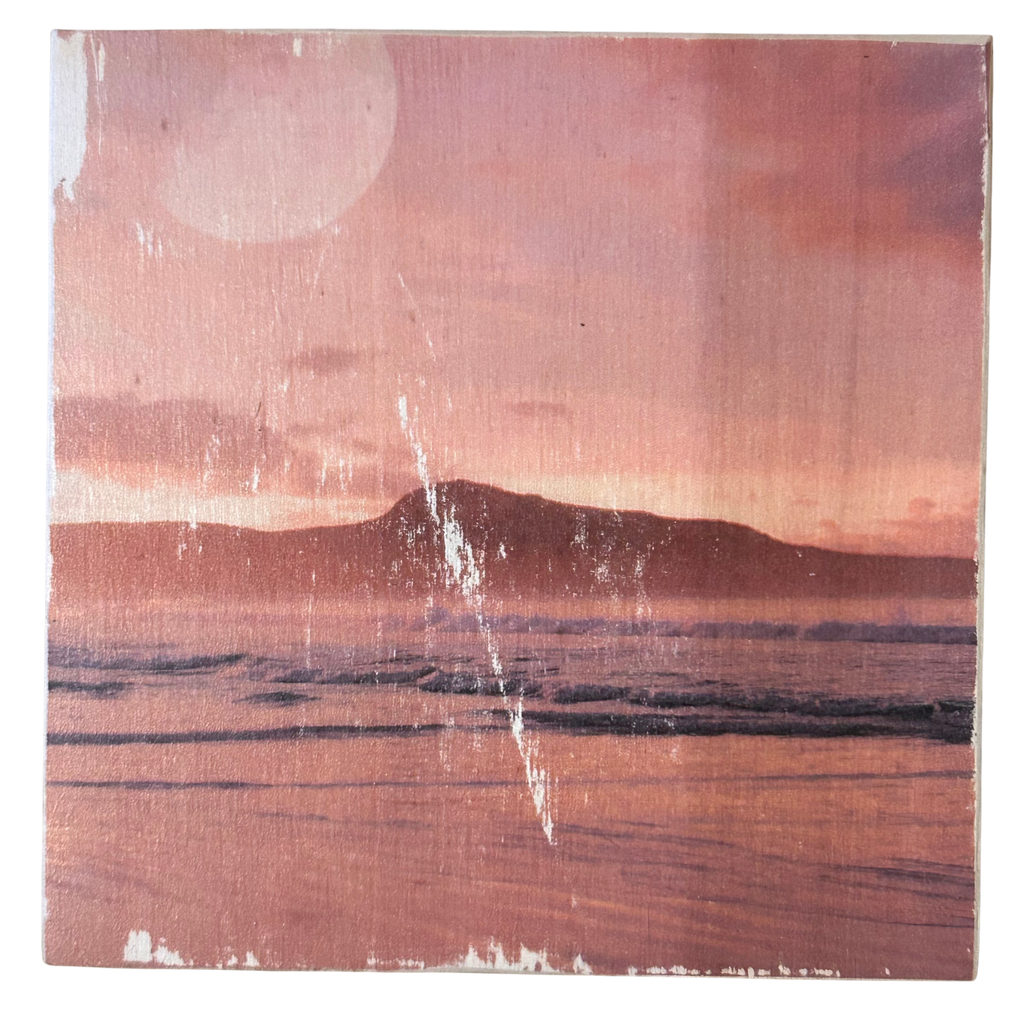 Holzbild "Mond und Meer" - 15x15cm | Handgemachter Foto-Transfer auf Holz