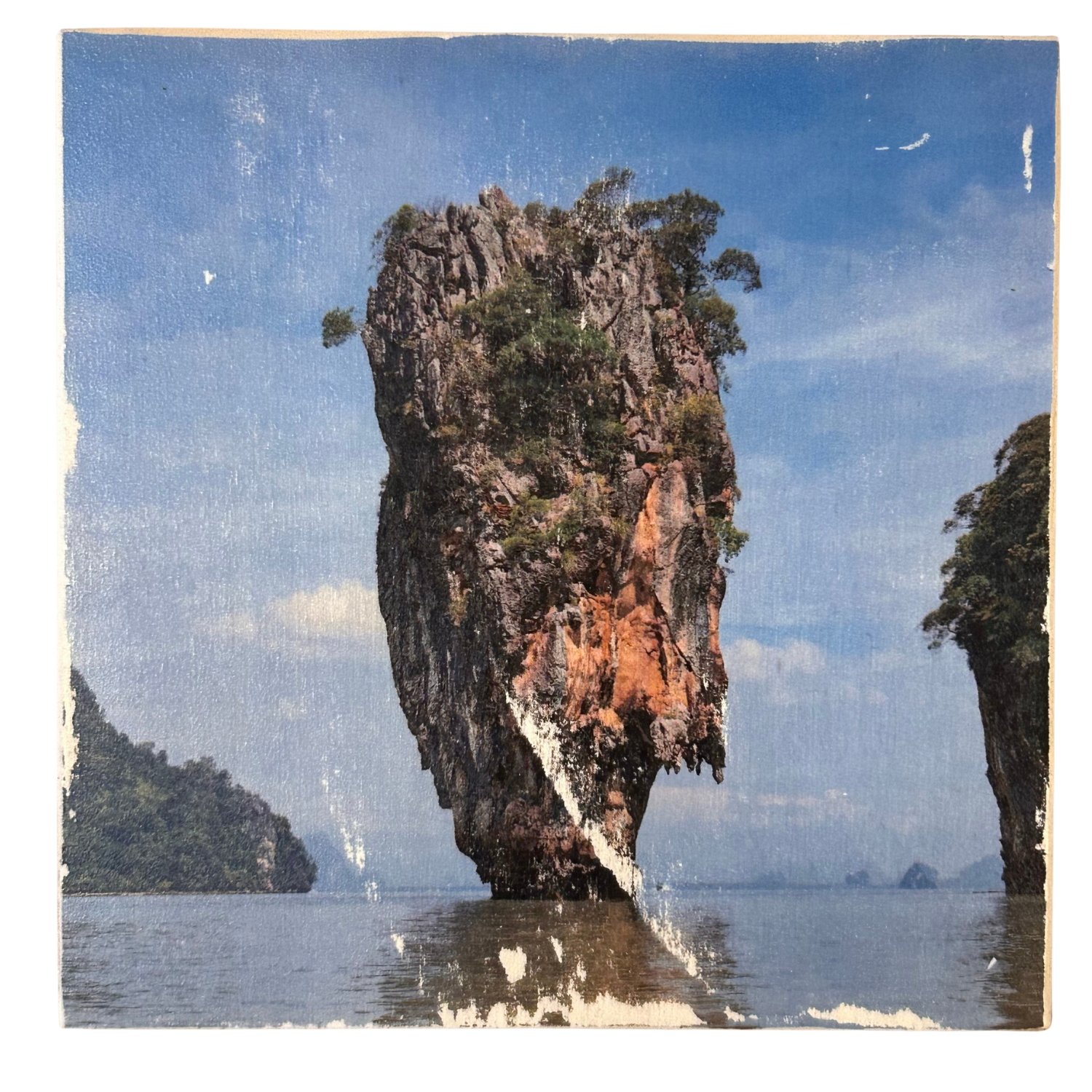 Holzbild "Khao Ta Pu Thailand" - 15x15cm | Handgemachter Foto-Transfer auf Holz
