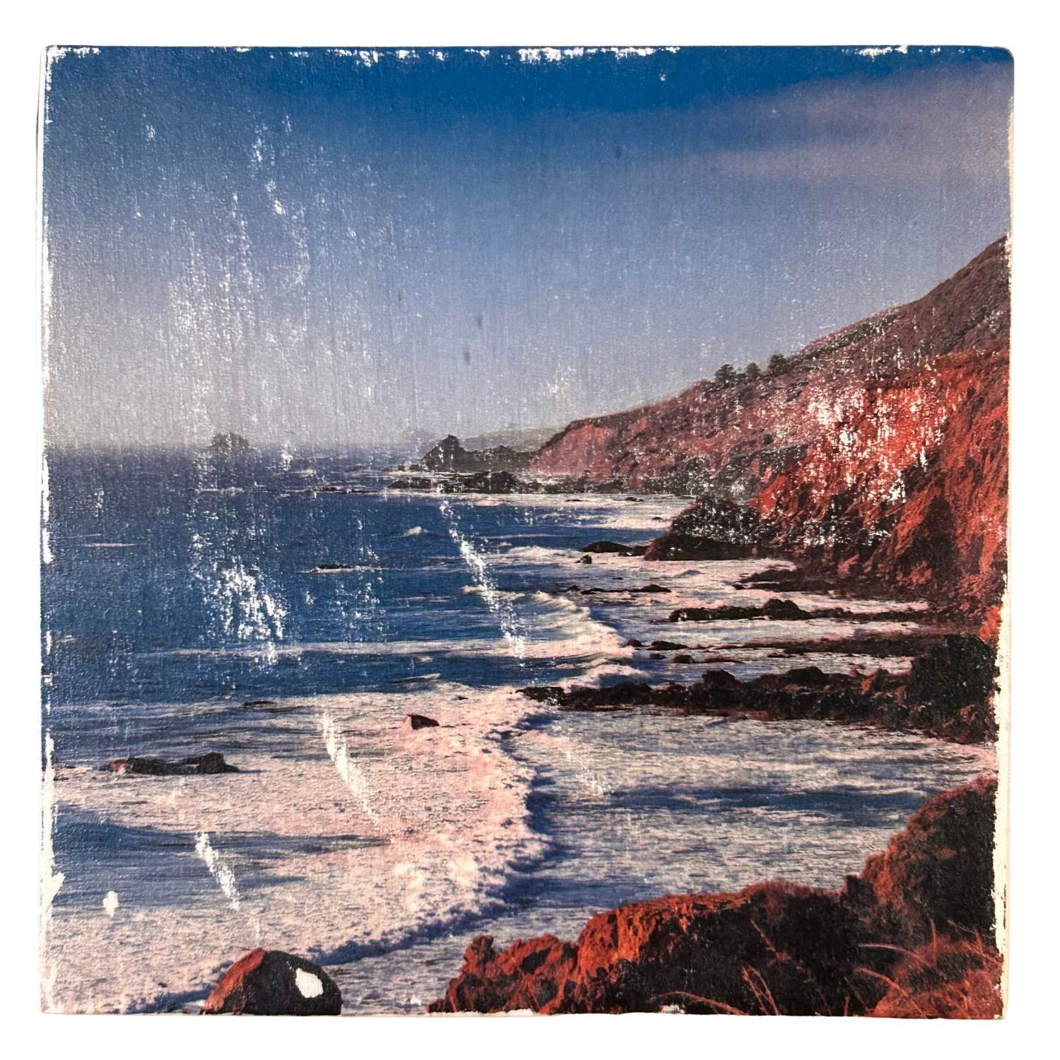 Holzbild "Wilde Küste" - 15x15cm | Handgemachter Foto-Transfer auf Holz