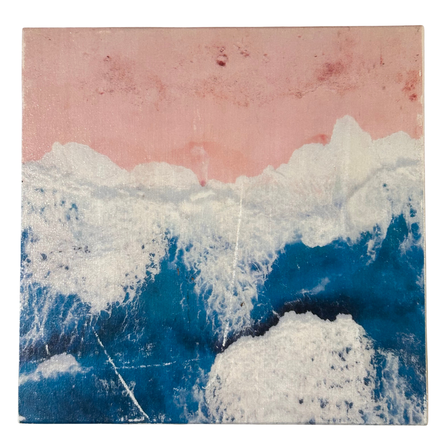 Holzbild "Wellen, Strand und Meer" - 15x15cm | Handgemachter Foto-Transfer auf Holz