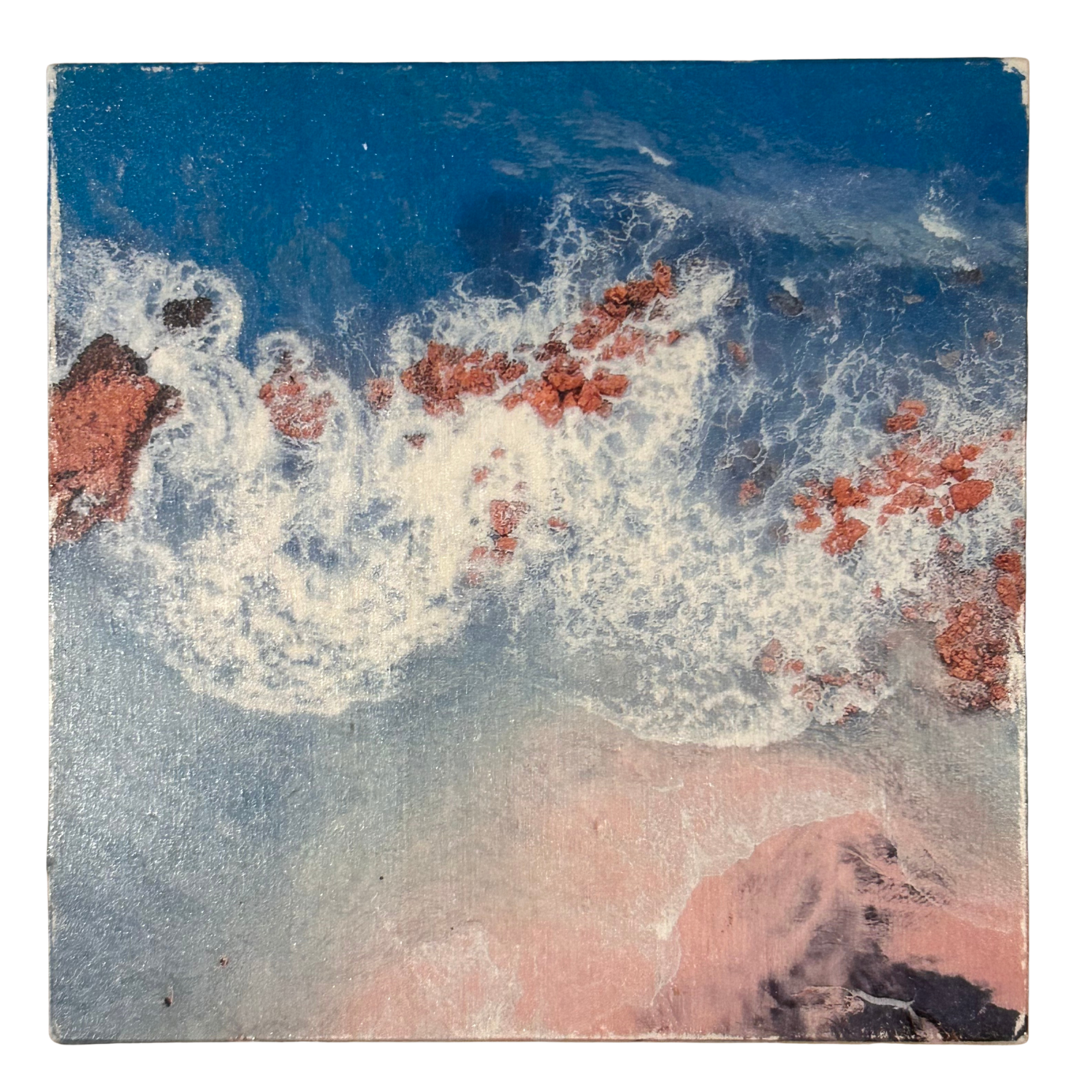 Holzbild "Wilder Ozean" - 15x15cm | Handgemachter Foto-Transfer auf Holz