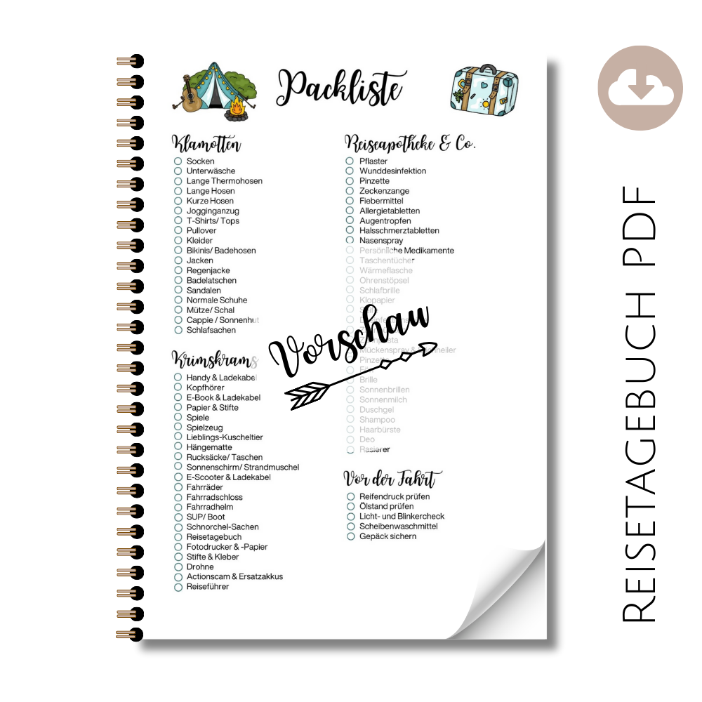 Reisetagebuch "Packliste Zelt"