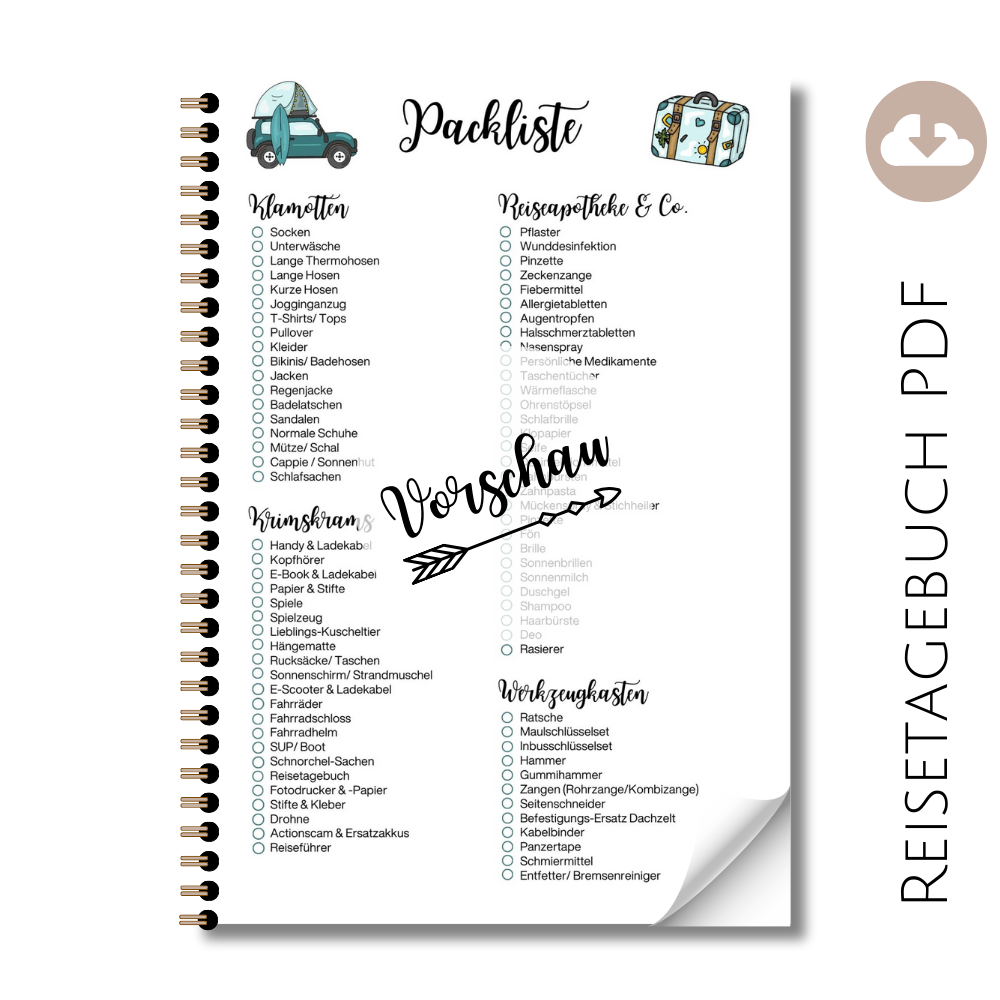 Reisetagebuch "Packliste Dachzelt"