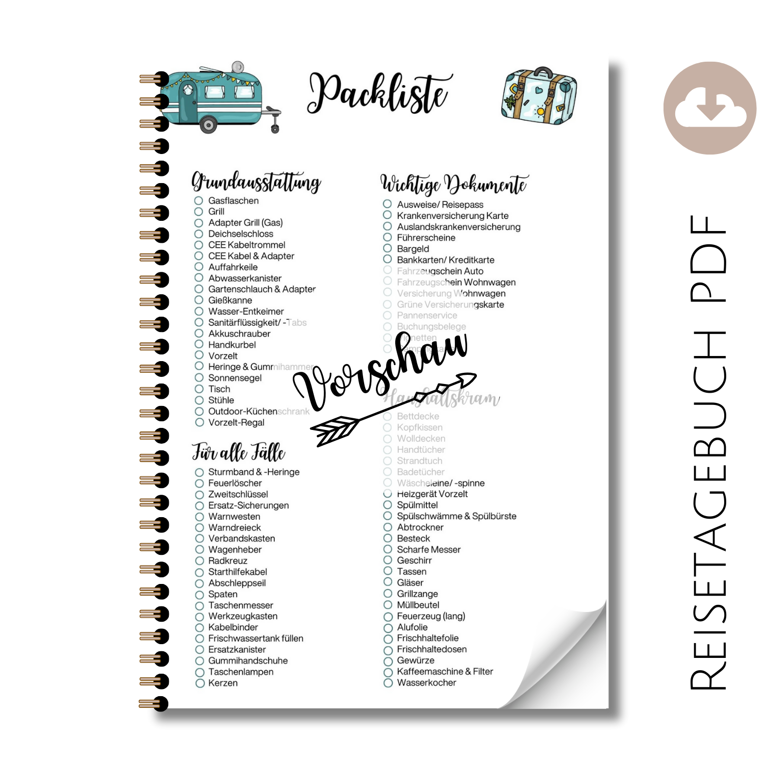 Reisetagebuch "Packliste Wohnwagen"