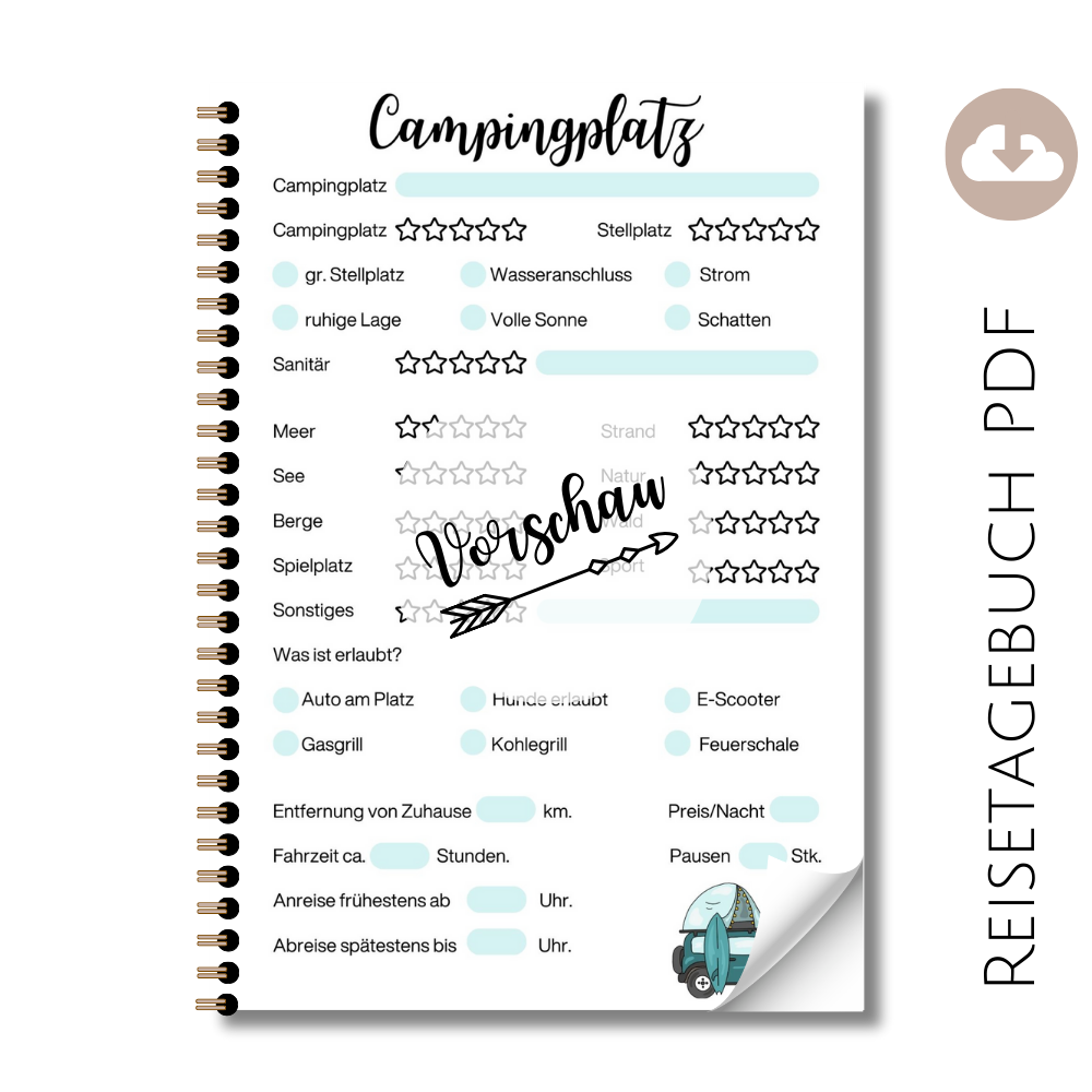 Reisetagebuch "Campingplatz" Dachzelt