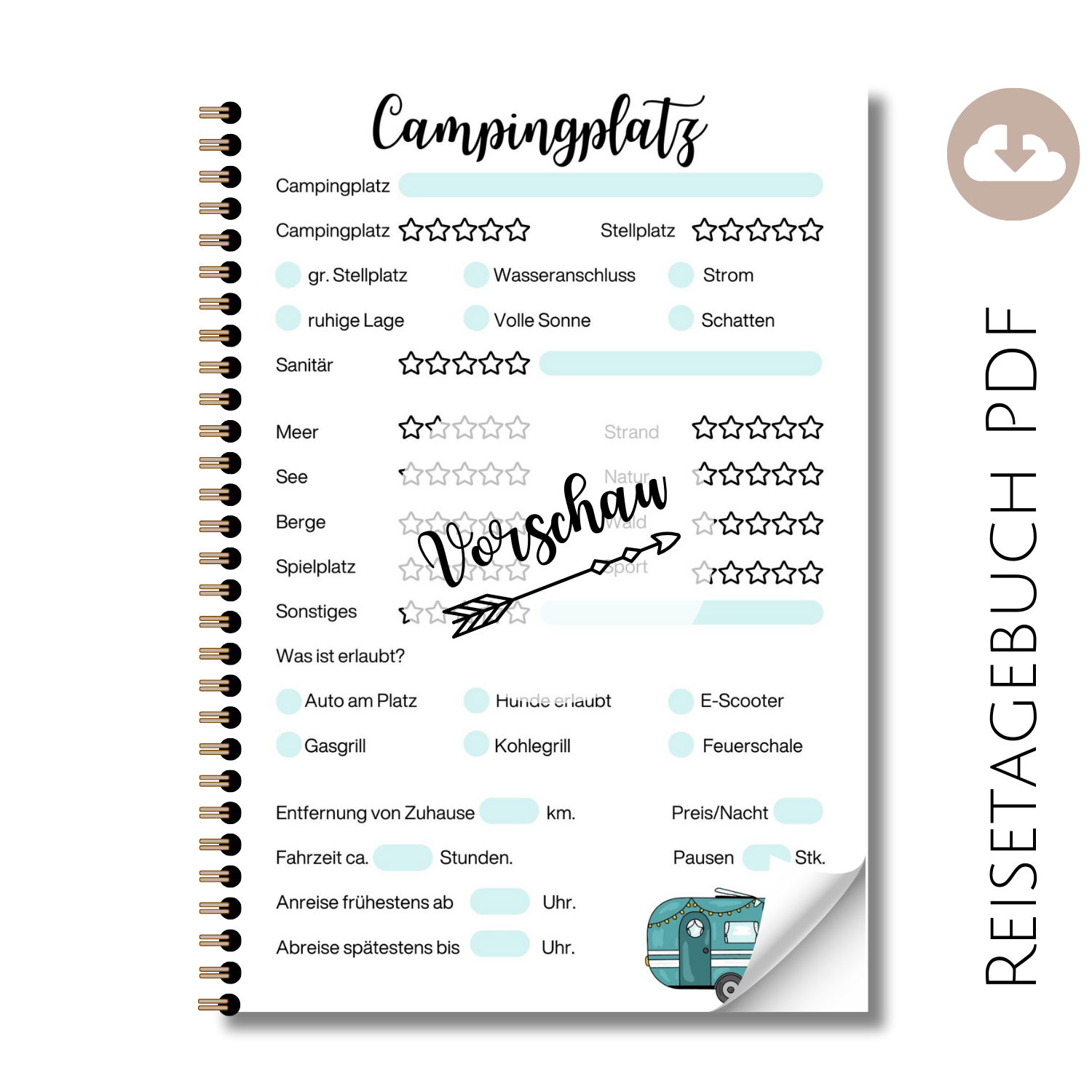 Reisetagebuch "Campingplatz" Wohnwagen