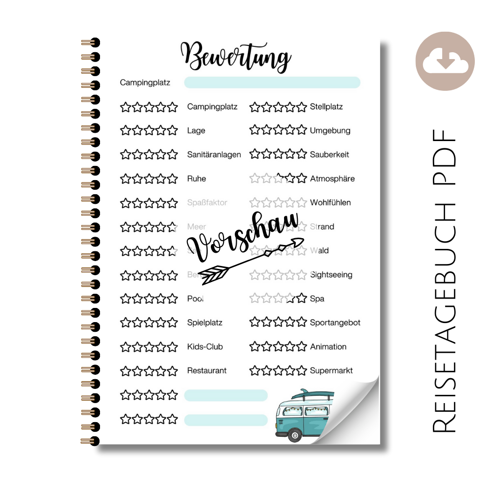 Reisetagebuch "Campingplatz Sterne-Bewertung" Van