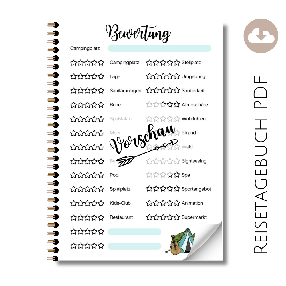 Reisetagebuch "Campingplatz Sterne-Bewertung" Zelt
