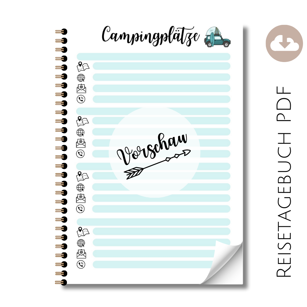 Reisetagebuch "Campingplatz Adressen" Dachzelt