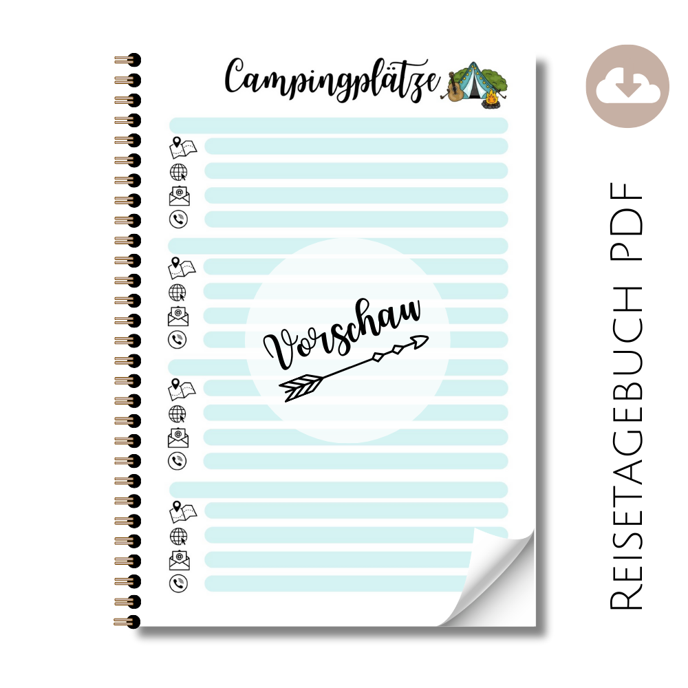Reisetagebuch "Campingplatz Adressen" Zelt