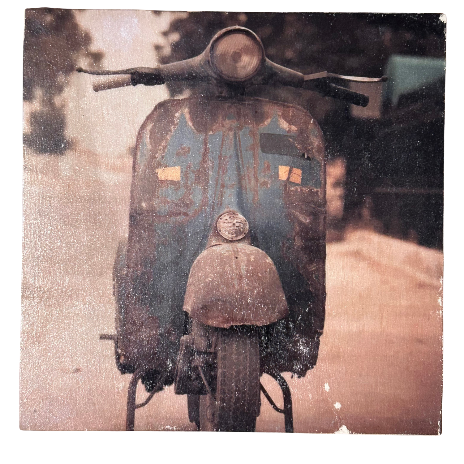 Holzbild "Alter Roller" - 15x15cm | Handgemachter Foto-Transfer auf Holz