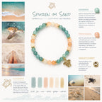 Moosboard zu meinem Edelsteinarmband "Spuren im Sand" mit Aquamarin, Pfirsichquarz (Peach Quartz) und einem vergoldeten Schildkröten-Anhänger sowie vergoldeten Elementen. Ein Hauch Meer für dein Handgelenk.