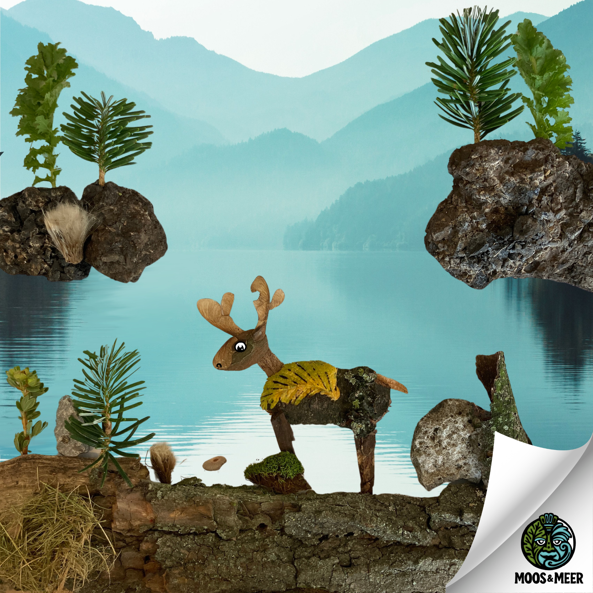 Poster Natur Collage "Elch" (21 x 21 cm)