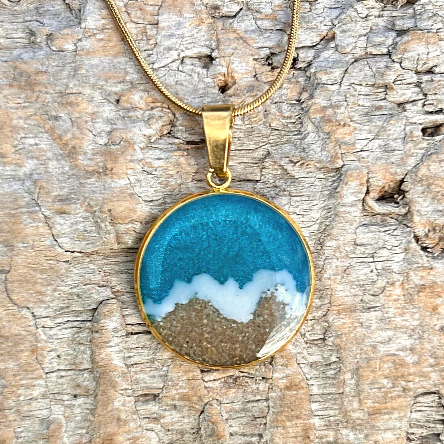 Anhänger mit Kette "Punta Paloma Spirit" -  mit Sand aus Tarifa (Gold)