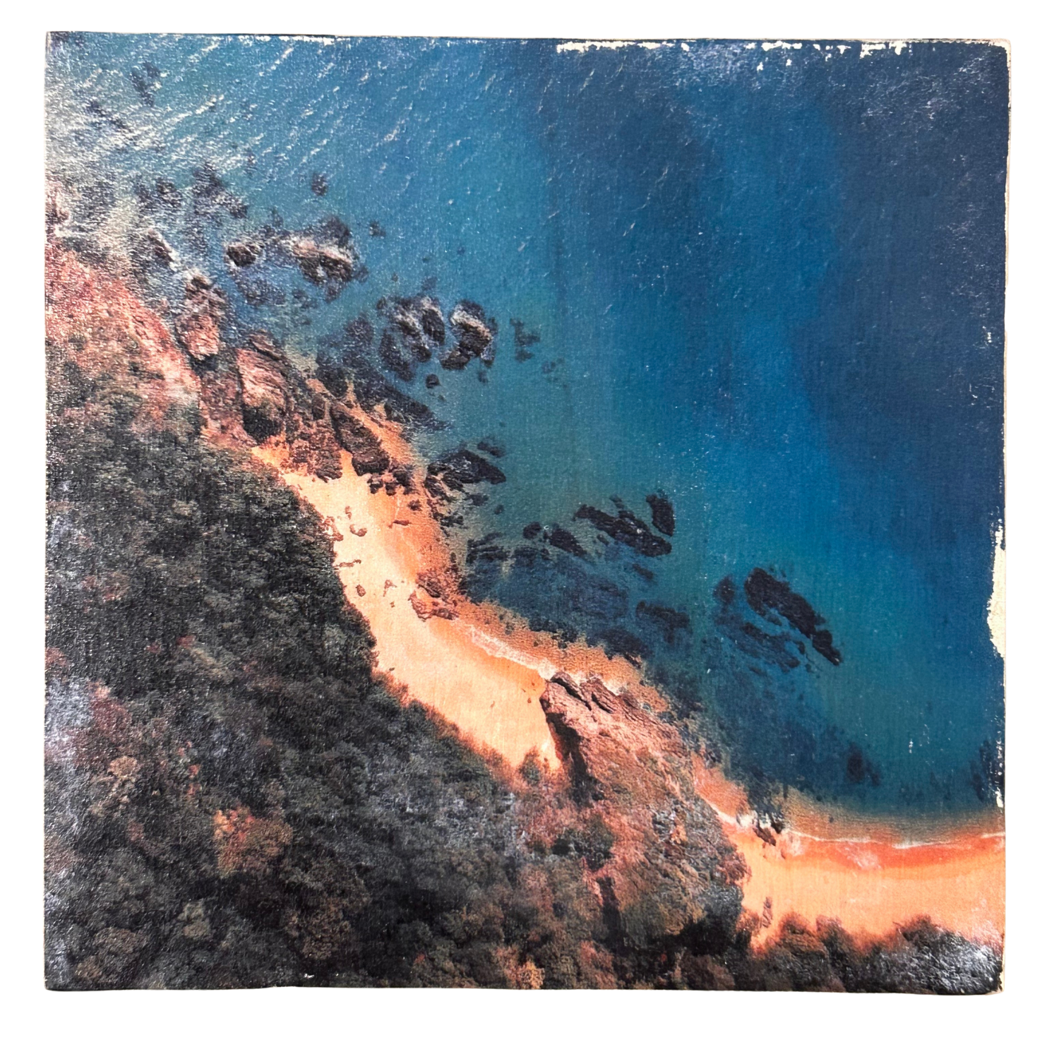 Holzbild "Wilde Küste" - 15x15cm | Handgemachter Foto-Transfer auf Holz