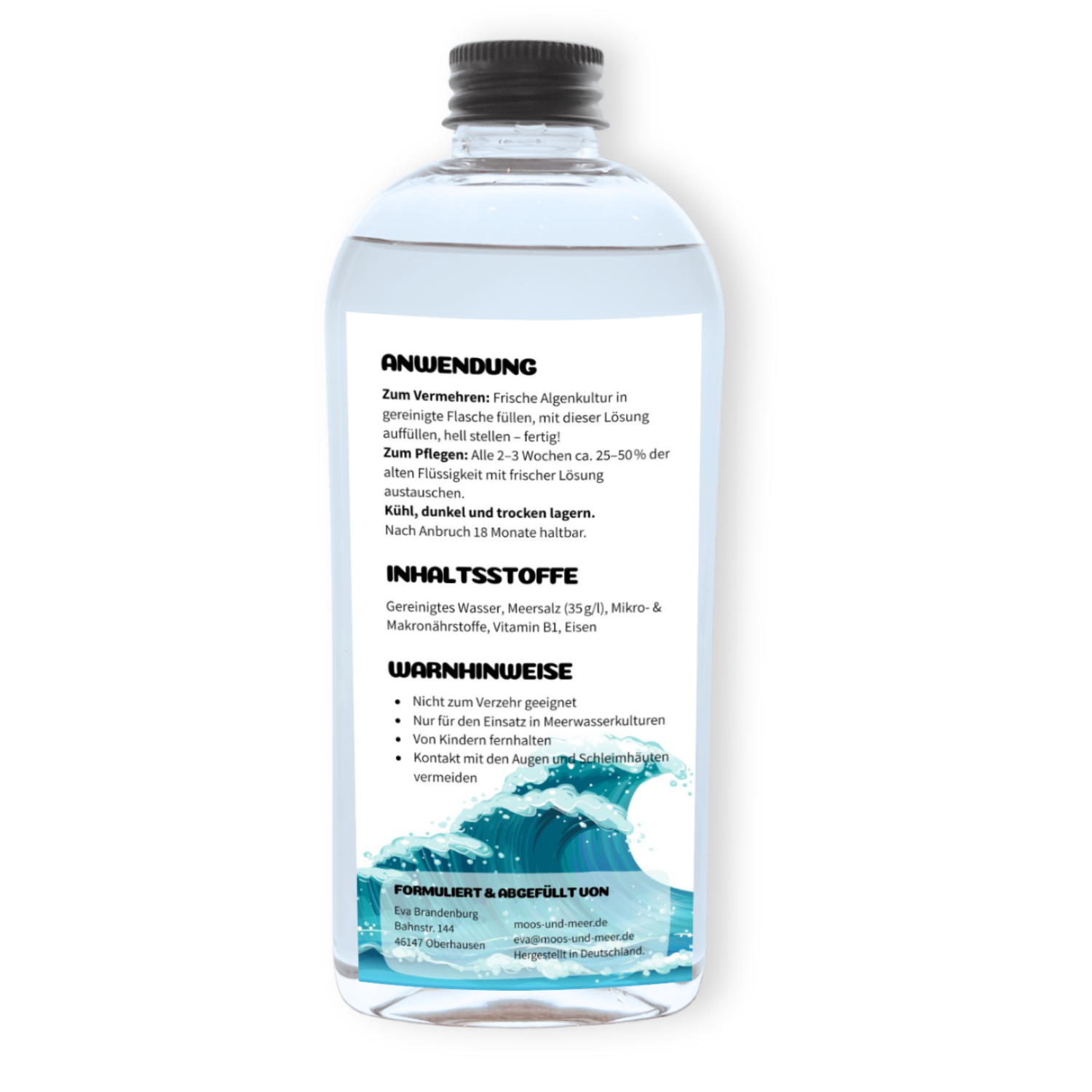 Vermehre dein Meeresleuchten in der Flasche mit der sterilen nährstoffaktiven Meerwasserlösung für die Leuchtalgen Procystis lunula. 