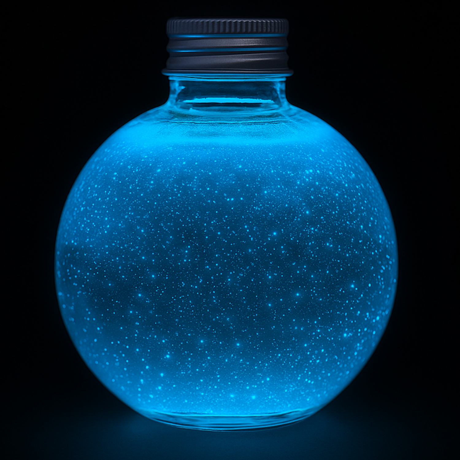 Hol dir Meeresleuchten in der Flasche: Hier siehst duganz natürliche Biolumineszenz. Dinoflagelaten - also Leuchtalgen namens Pyrocystis lunula sind in der Lage, mittels Licht und Nahrung ein nächtliches Leuchten zu erstellen. Glühende Algen in der Flasche. 