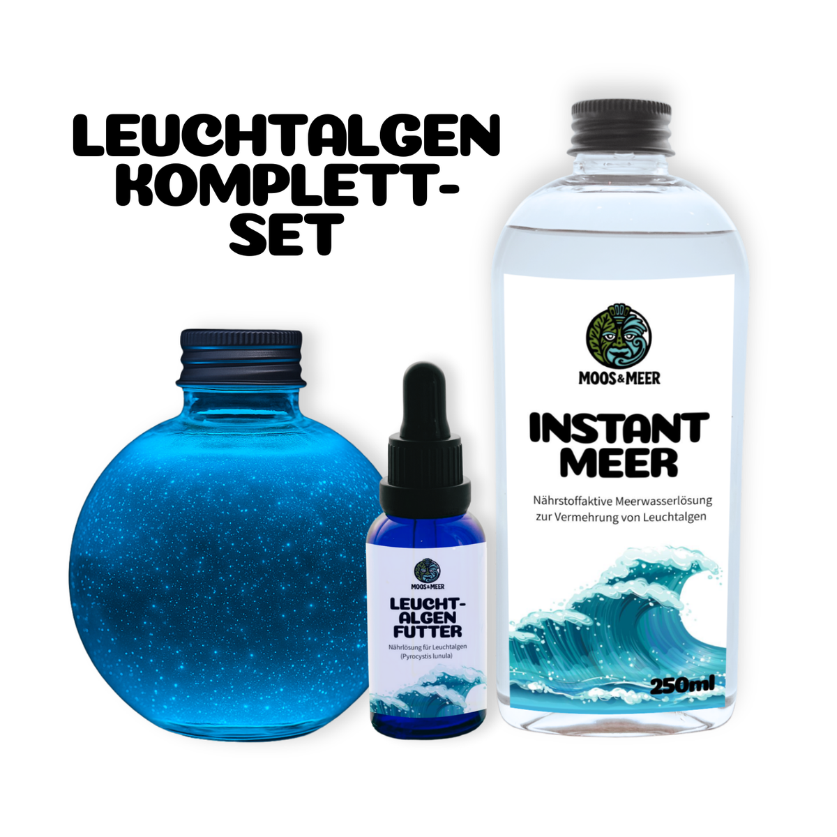 Mit diesem Set für Zuhause kannst du deine Leuchtalgen selber züchten. In der Anleitung siehst du, wie du die Leuchtalgen pflegst und fütterst. Du bekommst die nachtleuchtenden Mikroorganismen Pyrocystis lunula, die sterile Meerwasserlösung und die Nährstofflösung in einem Set.  