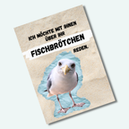 Postkarte "Ich möchte mit Ihnen über ihr Fischbrötchen reden" (Möwe)