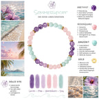 Moodboard zum Edelsteinarmband "Sommerleicht" mit Amazonit, Amethyst und Rosenquarz sowie vergoldeten Elementen. Ein Hauch Dolce Vita für dein Handgelenk. 