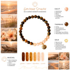 Moodboard zum Edelsteinarmband "Goldene Stunde". Das Armband mit braunem Tigerauge und Calcit sowie vergoldeten Elementen und einem vergoldeten Muschel-Anhänger. 