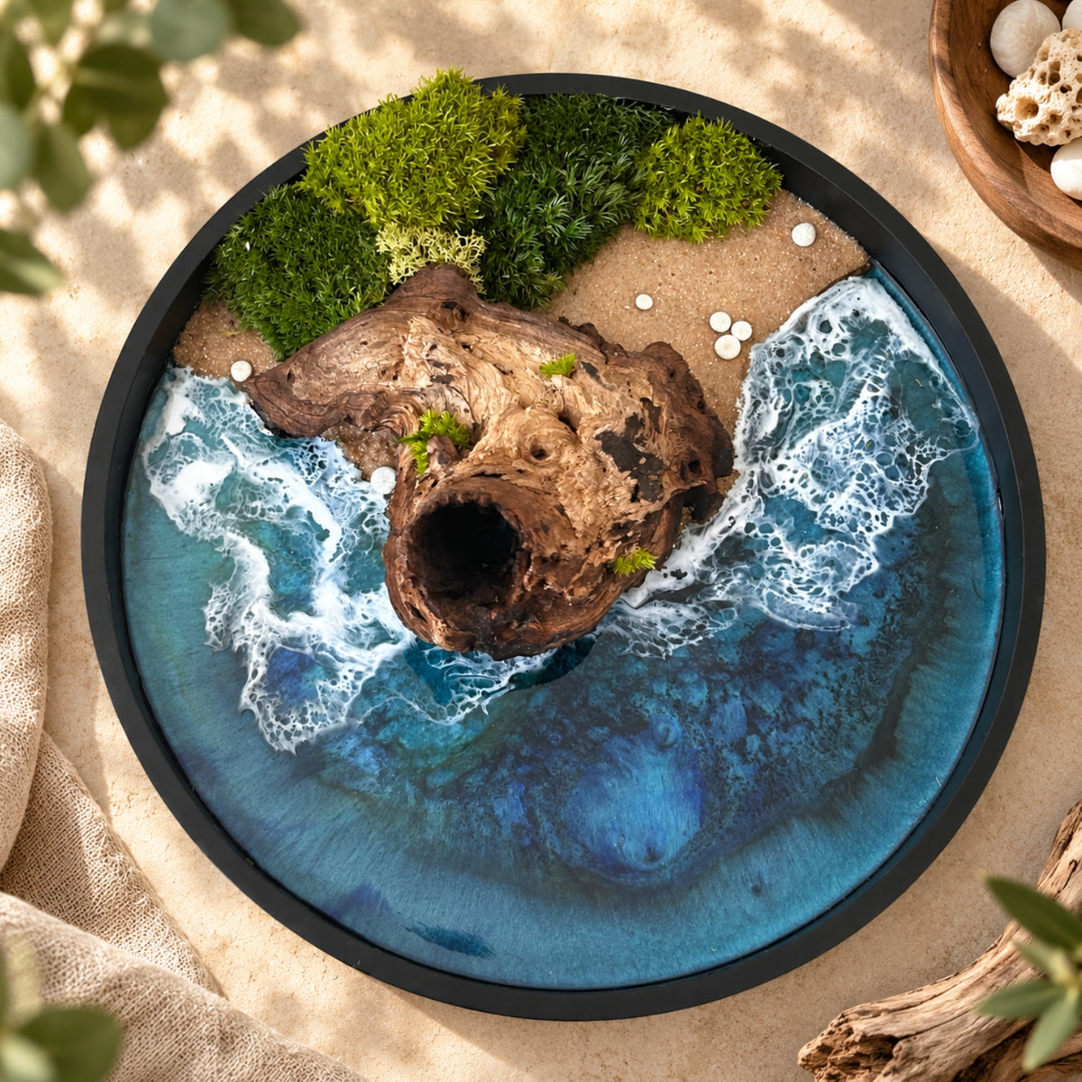 Moosbild "Grotte am Strand" Ø 30cm