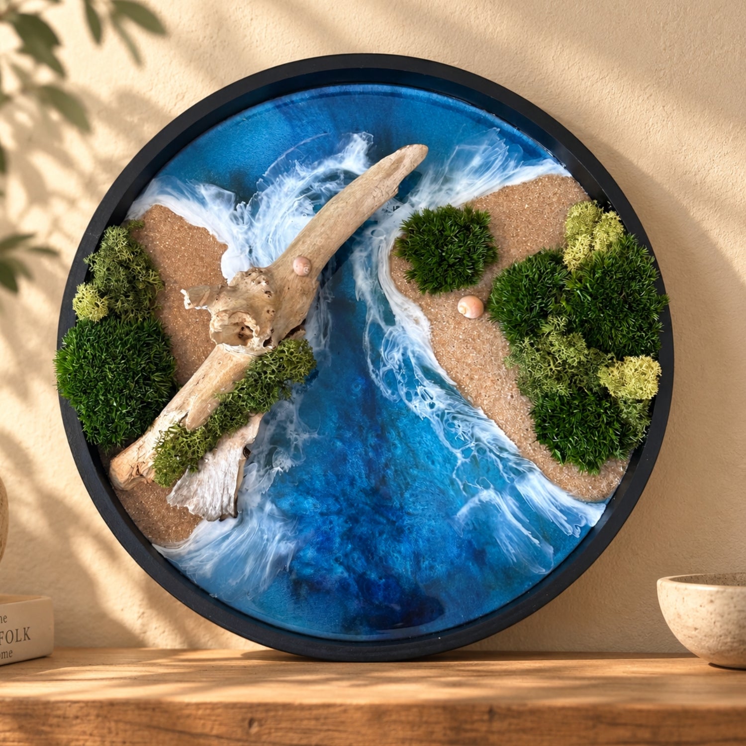 Moosbild "Treibholz Fluss" Ø 30cm