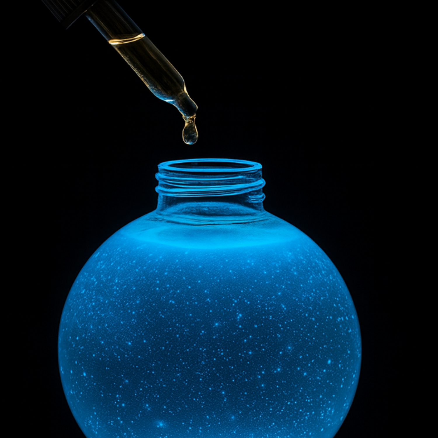 Hier siehst du, wie ich die Dinoflagelaten mit einer Nährstofflösung versorge, damit sie weiter leben und leuchten können und sich weiter vermehren. Die Nährstofflösung mit Micro- und Macronährstoffen ist exakt auf die Bedürfnisse von Pyrocystis Lunula Meeresalgen abgestimmt. 1 Tropfen auf 100ml pro Woche genügt. 