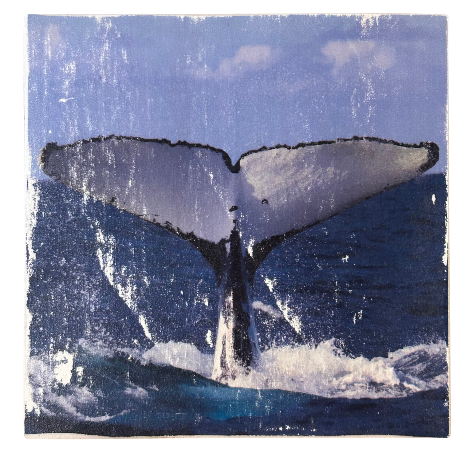 Holzbild "Walflosse" - 15x15cm | Handgemachter Foto-Transfer auf Holz