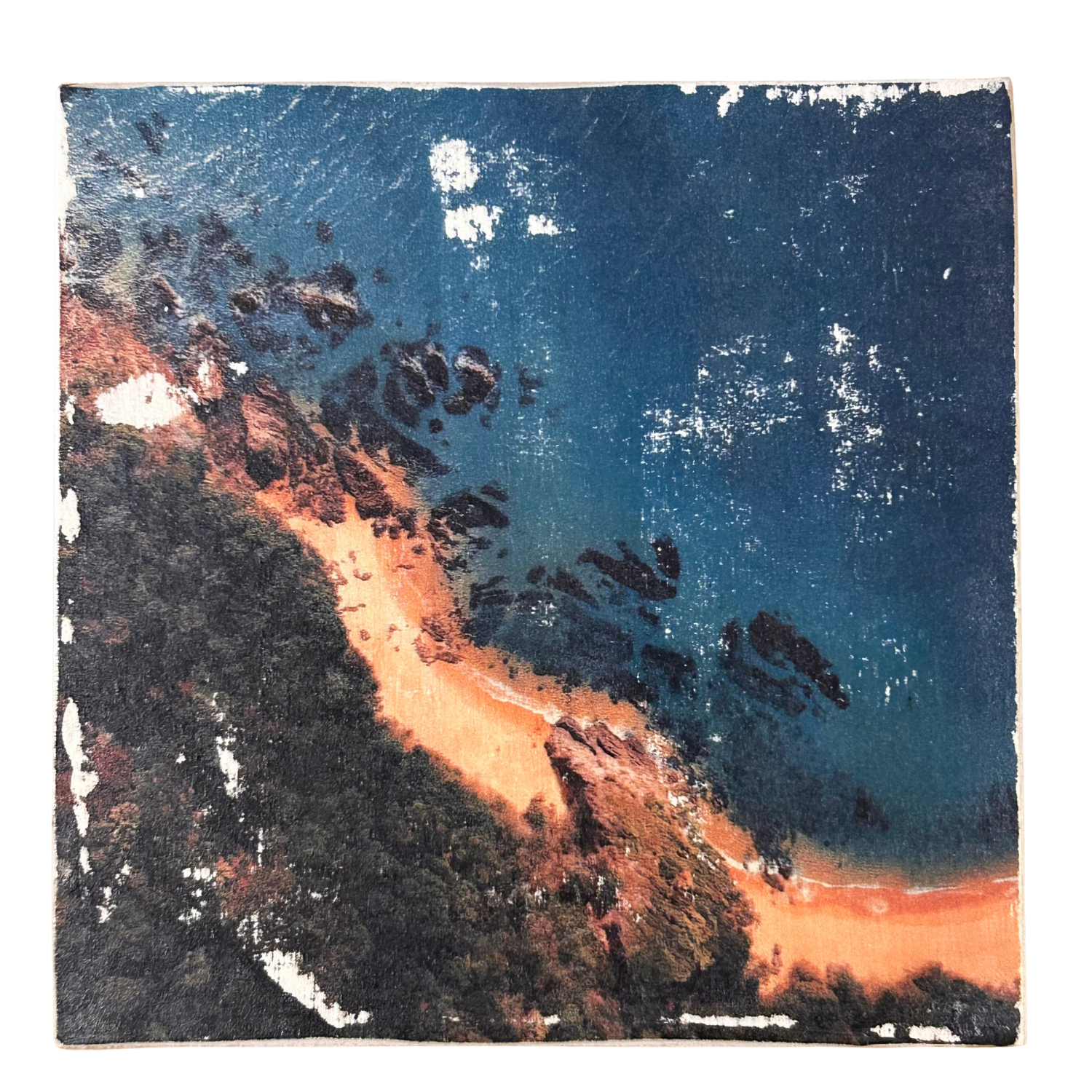 Holzbild "Blick aufs Meer" - 15x15cm | Handgemachter Foto-Transfer auf Holz